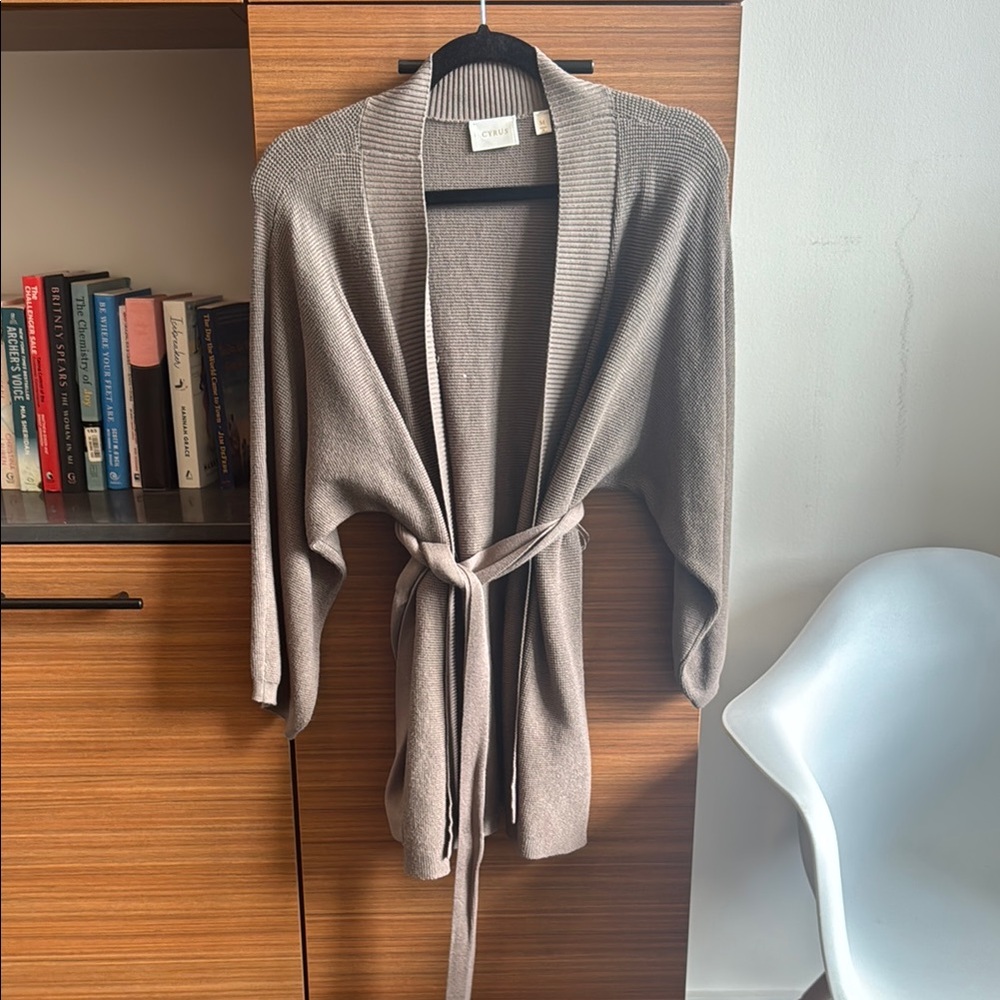 Cyrus Brown Cardigan Sweater with Shawl Collar